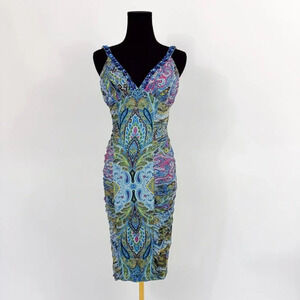 VINTAGE ADRIANNA PAPELL EVENING BEADED PAISLEY DRESS WITH TIE KNOT BACK